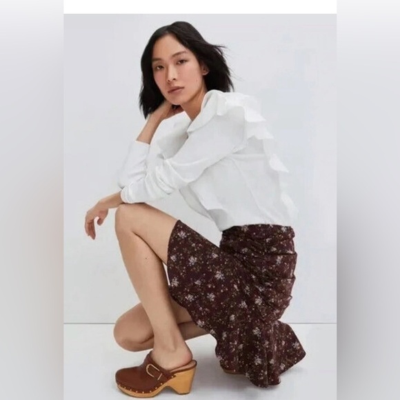 Veronica Beard Gidea Ruffled Poplin Cotton Stretch Ribbed Tee Shirt White ⭐️NEW - Picture 3 of 8